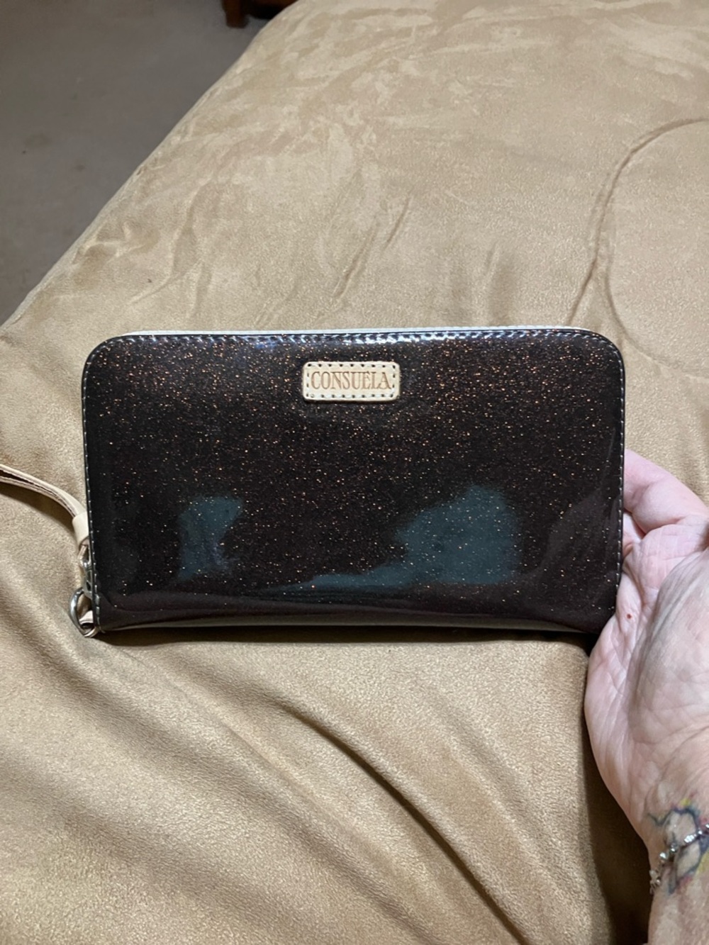 Consuela Dark Brown Glitter Zip Wallet - Picture 1 of 5